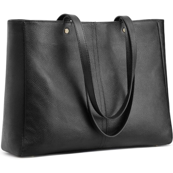 Women’s Black Soft Leather Designer Work Tote Shoulder Satchel Handbag - Picture 1 of 8
